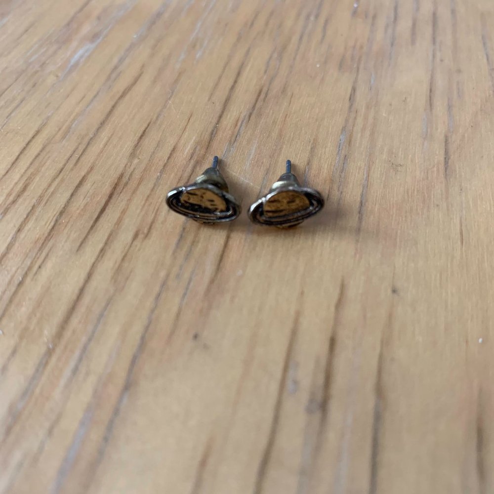 Dainty Minimalist Gold Saturn Earrings Space